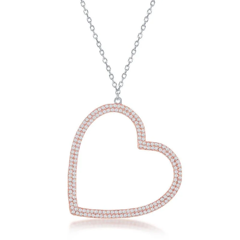 Best necklaces and pendants with sterling silver for an affordable yet stylish choice-Sterling Silver Rose GP Large Micro Pave Open Heart Necklace