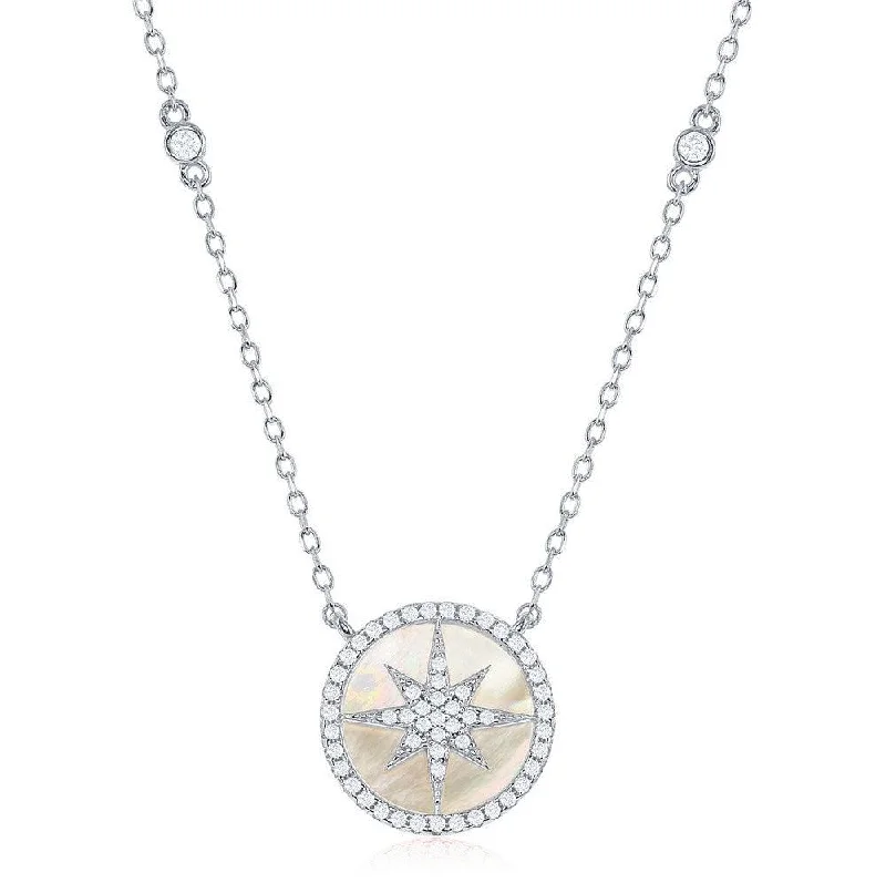 Best necklaces and pendants with vintage coin pendants for a unique accessory-Sterling Silver Round MOP with Center Micro Pave Star Necklace