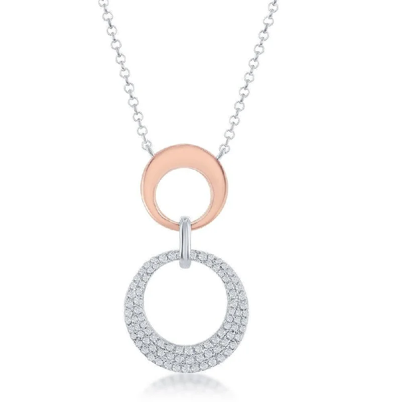 Beautiful necklaces and pendants with diamond-encrusted designs for maximum sparkle-Sterling Silver Shiny and Micro Pave Open Circle Necklace