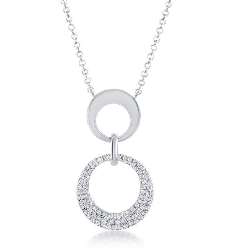 Necklaces and pendants with infinity love symbols for an eternal, romantic gesture-Sterling Silver Shiny and Micro Pave Open Circle Necklace