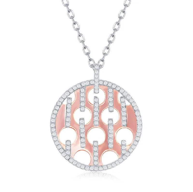 Unique necklaces and pendants with engraved messages for a sentimental gift-Sterling Silver Shiny Disc with Circle and CZ Bars Necklace