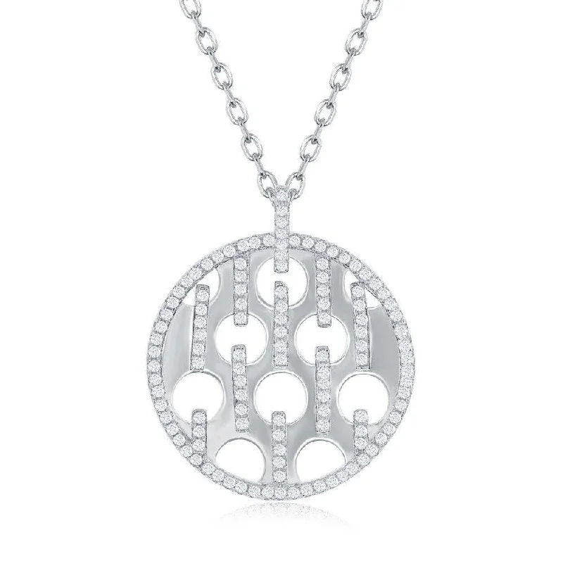 Trendy necklaces and pendants with statement pieces for a bold fashion statement-Sterling Silver Shiny Disc with Circle Cut-Outs and CZ Necklace