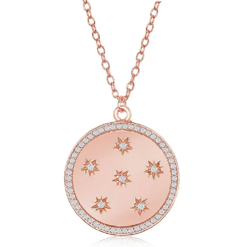 Best necklaces and pendants with cubic zirconia for a budget-friendly dazzling effect-Sterling Silver Shiny Disc with CZ Stars and CZ Border Necklace