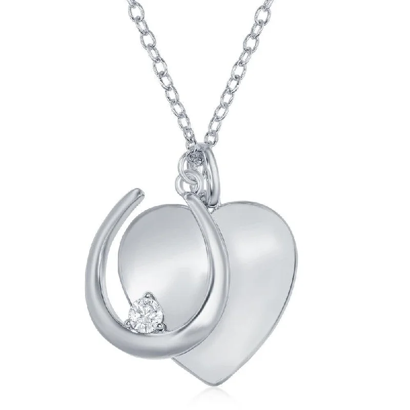 Best necklaces and pendants with intricate filigree for vintage-inspired elegance-Sterling Silver Shiny Heart and Horseshoe with Single CZ Necklace