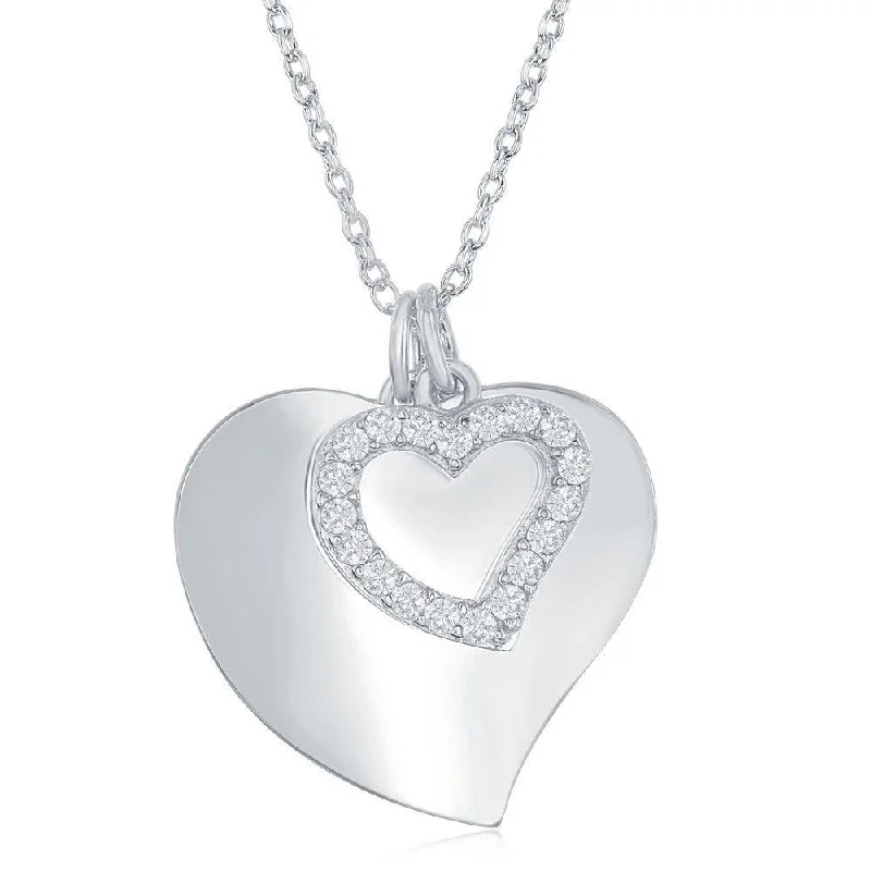 Elegant necklaces and pendants with diamond accents for added sparkle-Sterling Silver Shiny Heart with Open CZ Heart Necklace