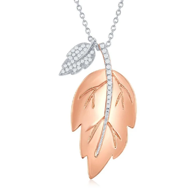 Simple necklaces and pendants with bar pendants for a sleek modern design-Sterling Silver Shiny Leaf with Smaller Rhodium Leaf Necklace