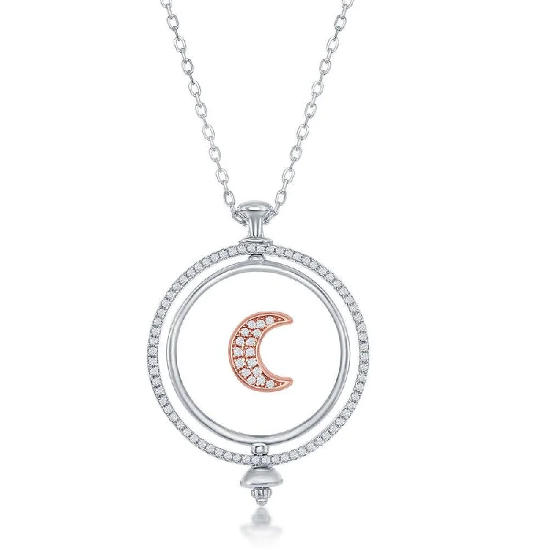 Best necklaces and pendants with intertwined designs for a symbol of unity-Sterling Silver Spinning Disc Crescent Moon with CZ Necklace