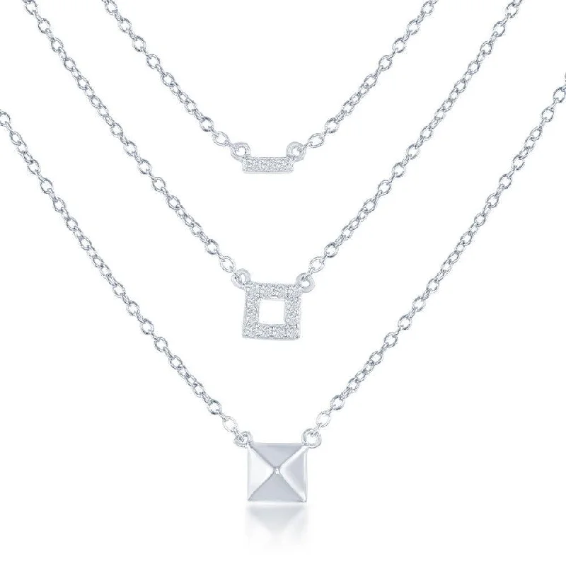 Best necklaces and pendants with zodiac signs for a celestial, astrology-inspired vibe-Sterling Silver Square Triple Chain with CZ Necklace