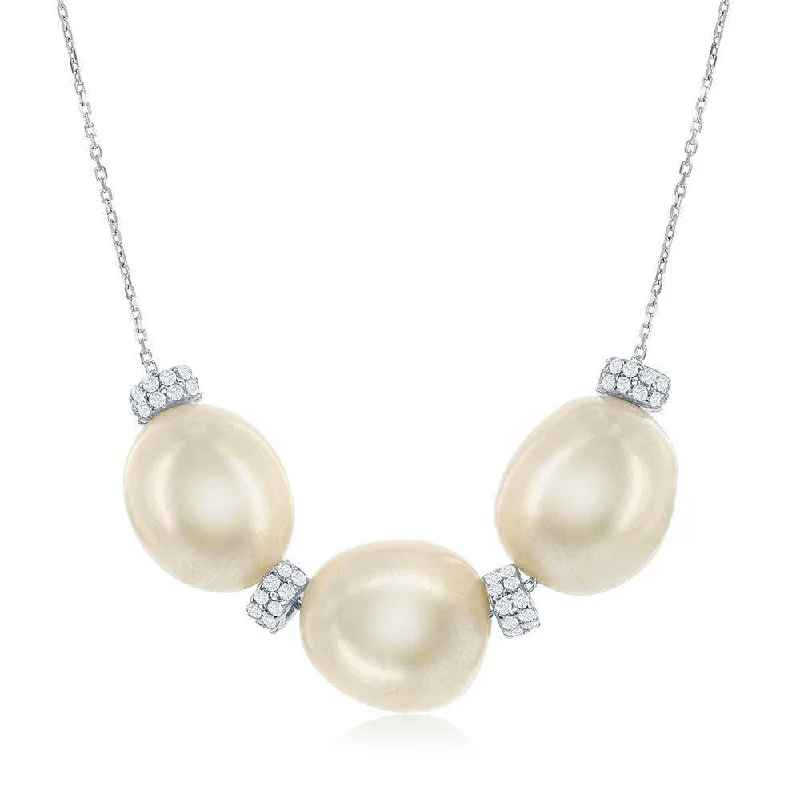 Best necklaces and pendants with crystal accents for a sparkling and elegant style-Sterling Silver Three Fresh Water Pearl and CZ Necklace