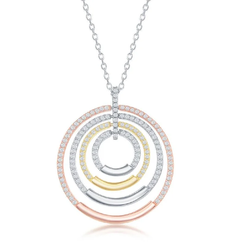 Necklaces and pendants with geometric pendants for a clean, contemporary design-Sterling Silver Tri Color Multi-Circle CZ Necklace