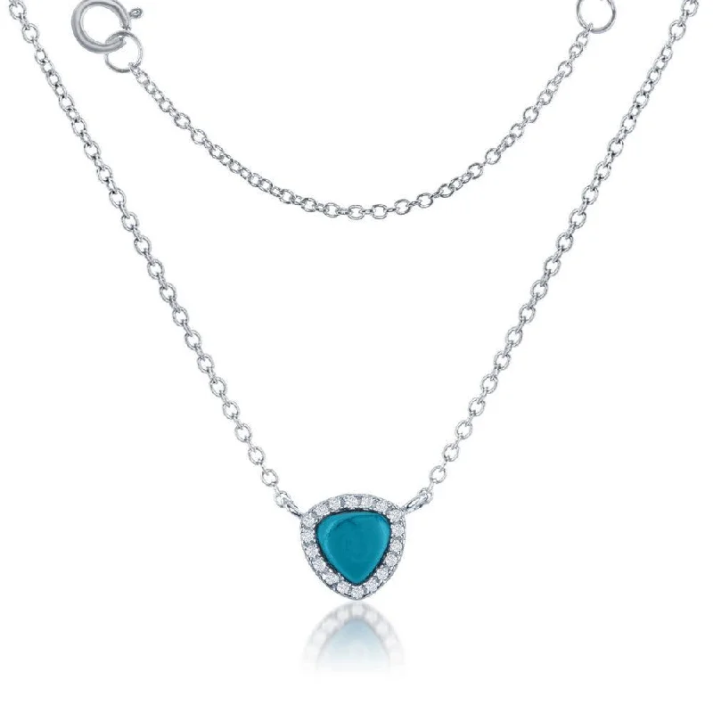 Best necklaces and pendants with opal gemstones for an iridescent glow-Sterling Silver Triangle Turquoise with CZ Border Necklace