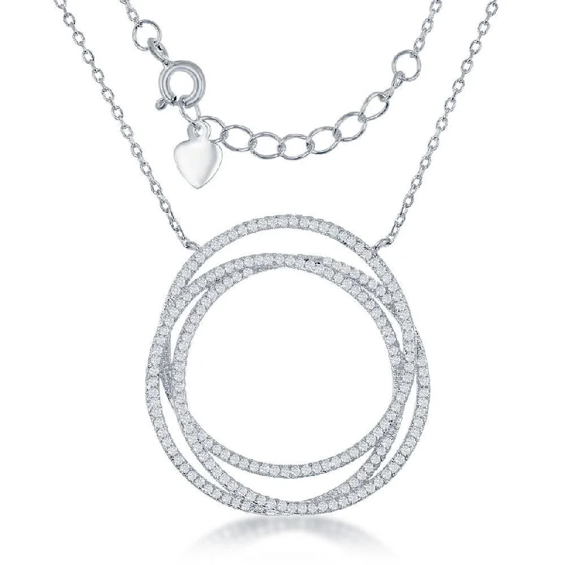 Beautiful necklaces and pendants with gemstone teardrops for an elegant effect-Sterling Silver Triple Open CZ Circle Necklace