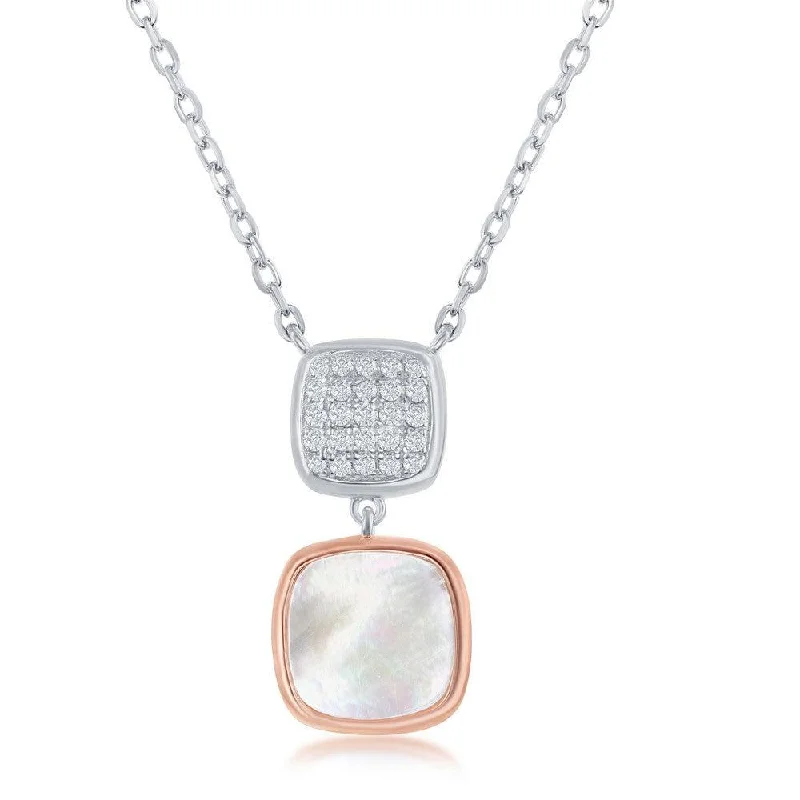 Best necklaces and pendants with floral designs for a feminine and elegant feel-Sterling Silver TT Micro Pave and MOP Double Square Necklace