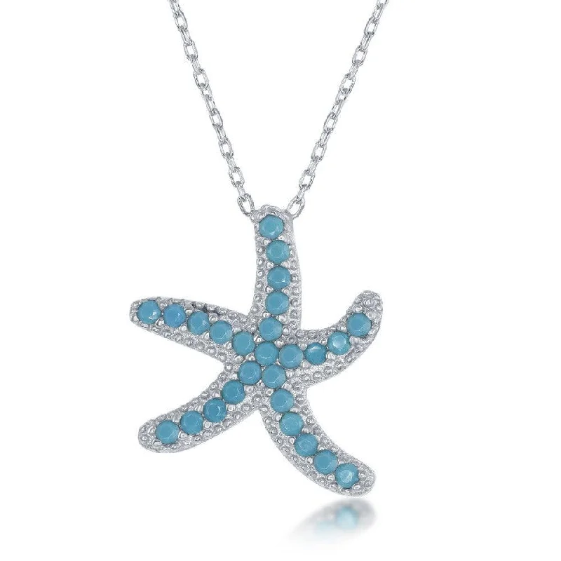 Best necklaces and pendants with turquoise stones for a vibrant boho-chic look-Sterling Silver Turquoise Cubic Zirconia Starfish Necklace