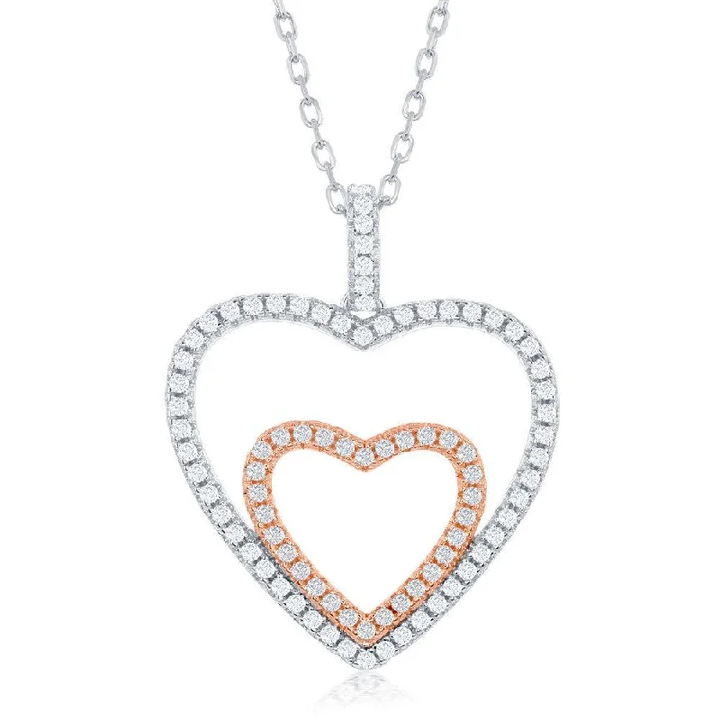 Necklaces and pendants with personalized charms for a custom piece of jewelry-Sterling Silver Two-Tone Double Heart CZ Necklace