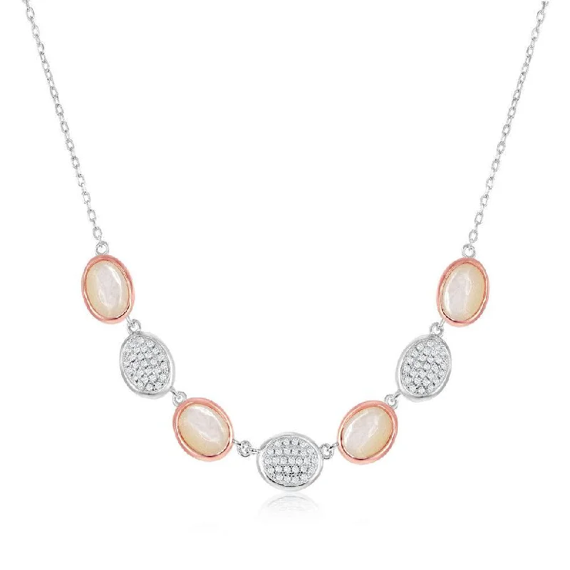 Best necklaces and pendants with rose gold for a warm and romantic appeal-Sterling Silver Two-Tone Oval Micro Pave and MOP Necklace