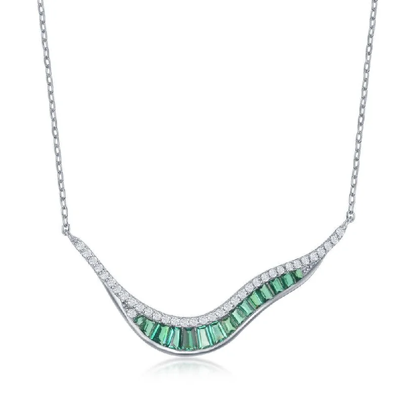 Best necklaces and pendants with oval pendants for a classic, elegant shape-Sterling Silver 'V' Baguette Green Cubic Zirconia Necklace