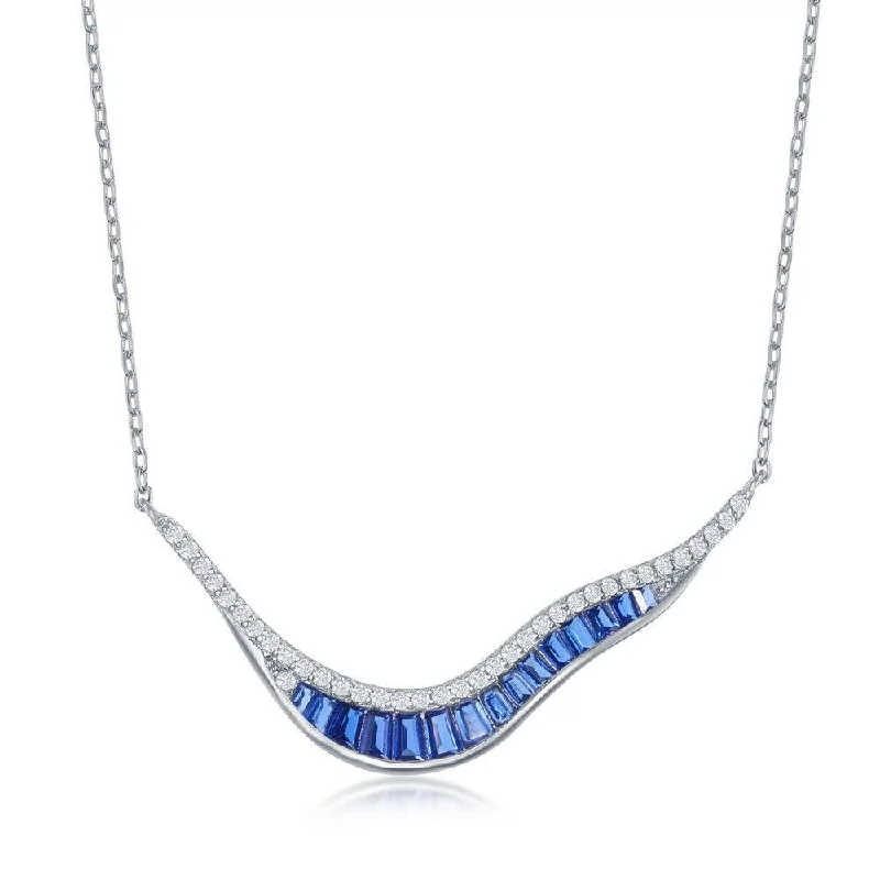 Best necklaces and pendants with butterfly wings for a delicate, graceful style-Sterling Silver 'V' Baguette Sapphire Cubic Zirconia Necklace