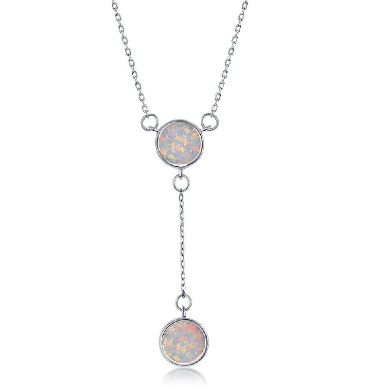 Best necklaces and pendants with cross pendants for a spiritual, meaningful symbol-Sterling Silver White Inlay Opal Double Disc Lariat Necklace