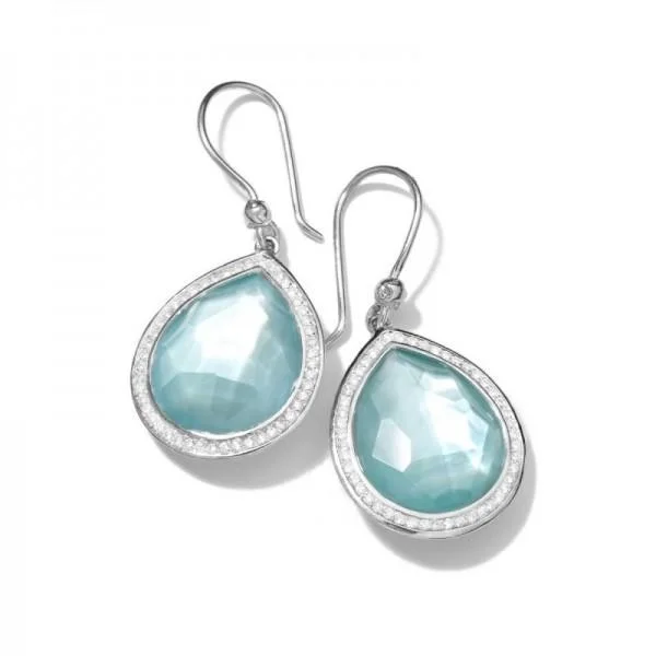 Drop Earrings for Travel Look -TEARDROP EARRINGS IN STERLING SILVER WITH DIAMONDS