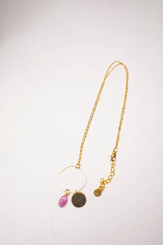 Necklaces and pendants with infinity love symbols for an eternal, romantic gesture-Ruby Drop Circle Necklace